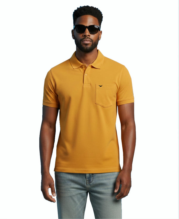 Hiflyers Men'S|Cotton Blend Pique Polo T-Shirt With Chest Pocket|Regular Fit Half Sleeve|Comfortable Smart Casual Wear||Yellow