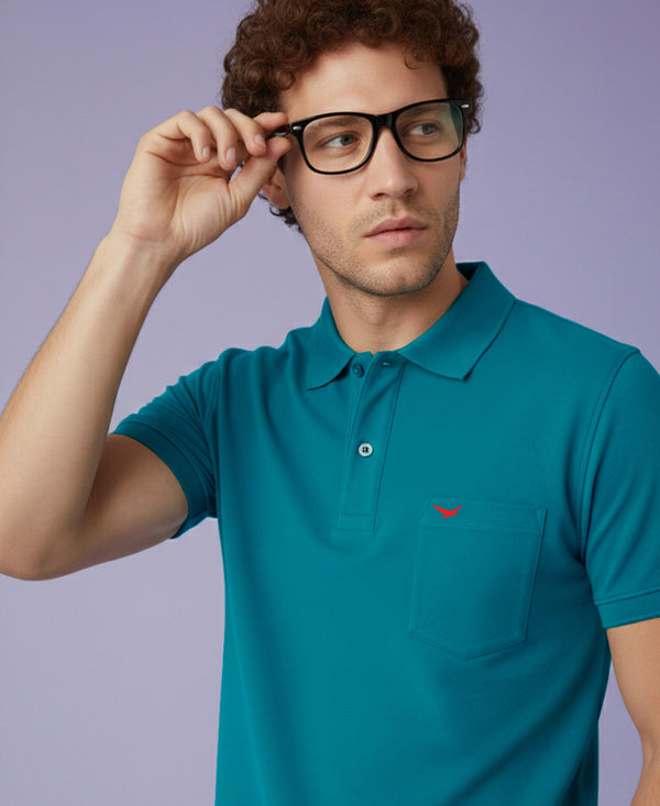Hiflyers Men'S|Cotton Blend Pique Polo T-Shirt With Chest Pocket|Regular Fit Half Sleeve|Comfortable Smart Casual Wear||Royalgreen