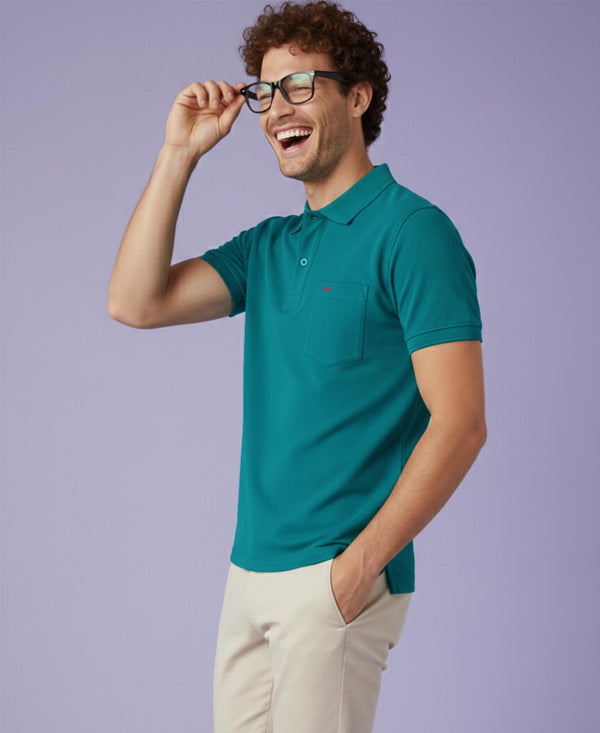 Hiflyers Men'S|Cotton Blend Pique Polo T-Shirt With Chest Pocket|Regular Fit Half Sleeve|Comfortable Smart Casual Wear||Royalgreen
