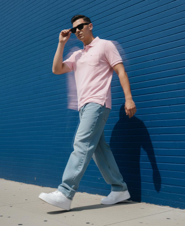 Hiflyers Men'S|Cotton Blend Pique Polo T-Shirt With Chest Pocket|Regular Fit Half Sleeve|Comfortable Smart Casual Wear||Pink