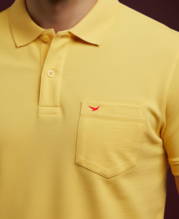 Hiflyers Men'S|Cotton Blend Pique Polo T-Shirt With Chest Pocket|Regular Fit Half Sleeve|Comfortable Smart Casual Wear||Lemon