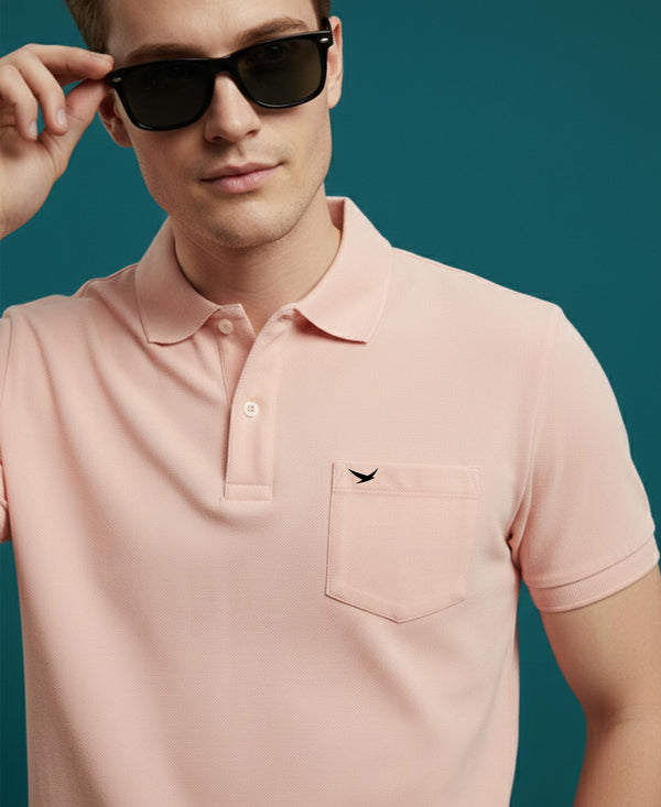 Hiflyers Men'S|Cotton Blend Pique Polo T-Shirt With Chest Pocket|Regular Fit Half Sleeve|Comfortable Smart Casual Wear||Peach