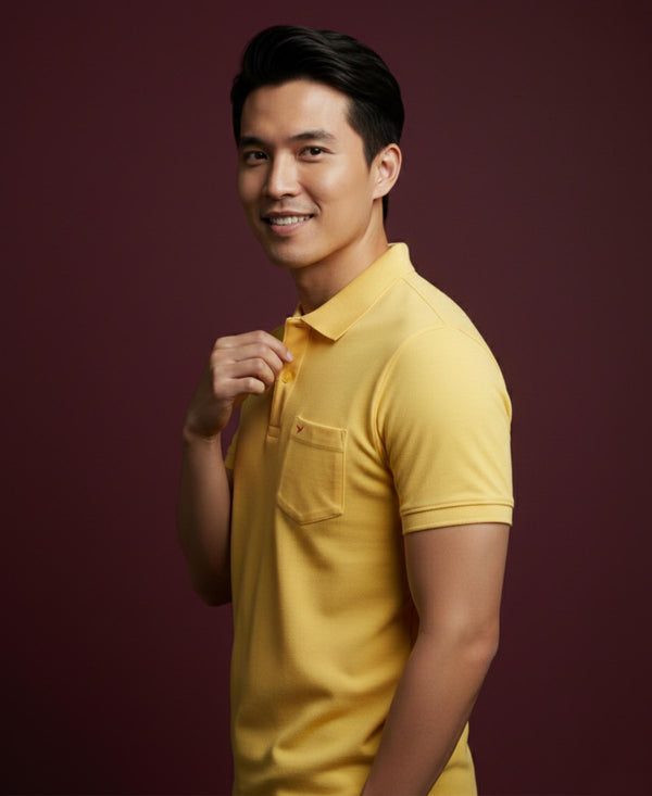 Hiflyers Men'S|Cotton Blend Pique Polo T-Shirt With Chest Pocket|Regular Fit Half Sleeve|Comfortable Smart Casual Wear||Lemon
