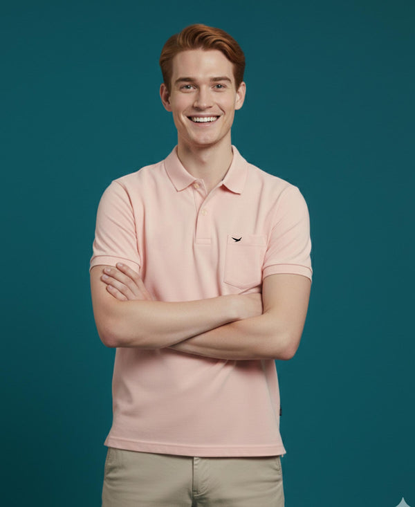 Hiflyers Men'S|Cotton Blend Pique Polo T-Shirt With Chest Pocket|Regular Fit Half Sleeve|Comfortable Smart Casual Wear||Peach