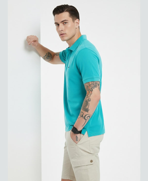 Hiflyers Men'S|Cotton Blend Pique Polo T-Shirt With Chest Pocket|Regular Fit Half Sleeve|Comfortable Smart Casual Wear||Aqua