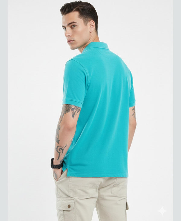 Hiflyers Men'S|Cotton Blend Pique Polo T-Shirt With Chest Pocket|Regular Fit Half Sleeve|Comfortable Smart Casual Wear||Aqua