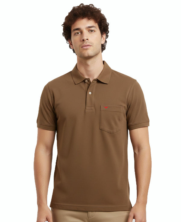 Hiflyers Men'S|Cotton Blend Pique Polo T-Shirt With Chest Pocket|Regular Fit Half Sleeve|Comfortable Smart Casual Wear||Brown