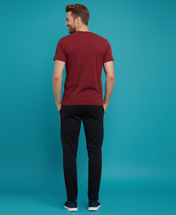 T.T. Men’s Printed Cotton Blend | Graphic Round Neck T-Shirt & Slim Fit Track Pants | Casual Co-ord Set for Men