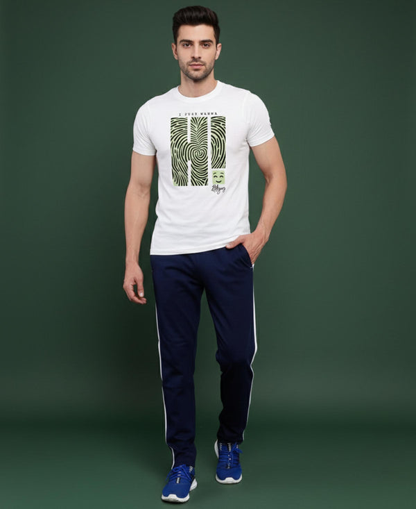 T.T. Men’s Printed Cotton Blend | Graphic Round Neck T-Shirt & Slim Fit Track Pants | Casual Co-ord Set for Men
