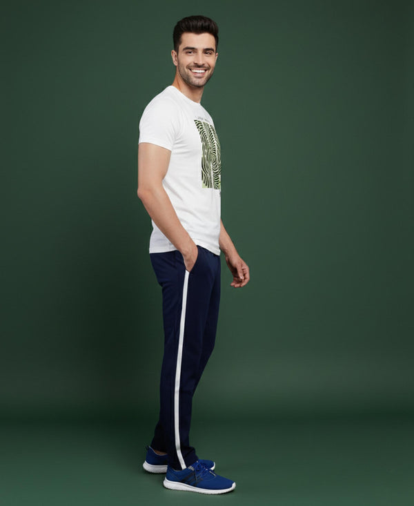 T.T. Men’s Printed Cotton Blend | Graphic Round Neck T-Shirt & Slim Fit Track Pants | Casual Co-ord Set for Men