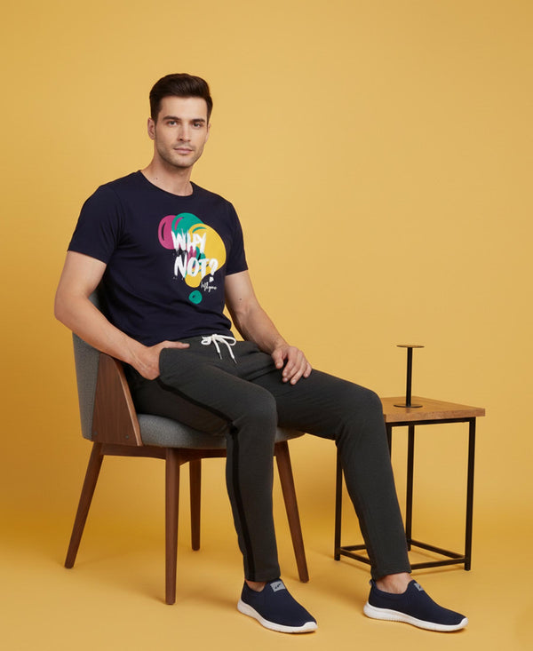 T.T. Men’s Printed Cotton Blend | Graphic Round Neck T-Shirt & Slim Fit Track Pants | Casual Co-ord Set for Men