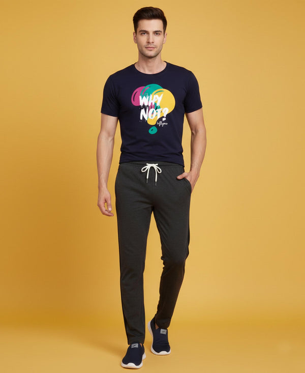 T.T. Men’s Printed Cotton Blend | Graphic Round Neck T-Shirt & Slim Fit Track Pants | Casual Co-ord Set for Men