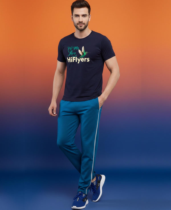 T.T. Men’s Printed Cotton Blend | Graphic Round Neck T-Shirt & Slim Fit Track Pants | Casual Co-ord Set for Men