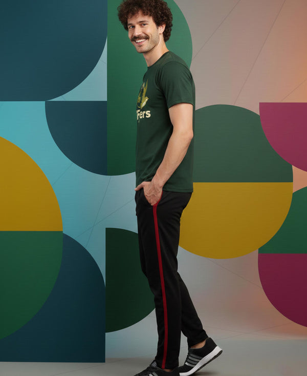 T.T. Men’s Printed Cotton Blend | Graphic Round Neck T-Shirt & Slim Fit Track Pants | Casual Co-ord Set for Men