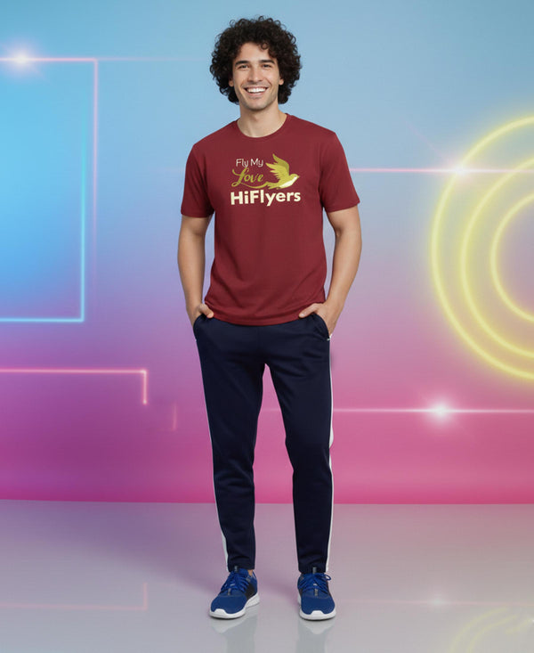 T.T. Men’s Printed Cotton Blend | Graphic Round Neck T-Shirt & Slim Fit Track Pants | Casual Co-ord Set for Men