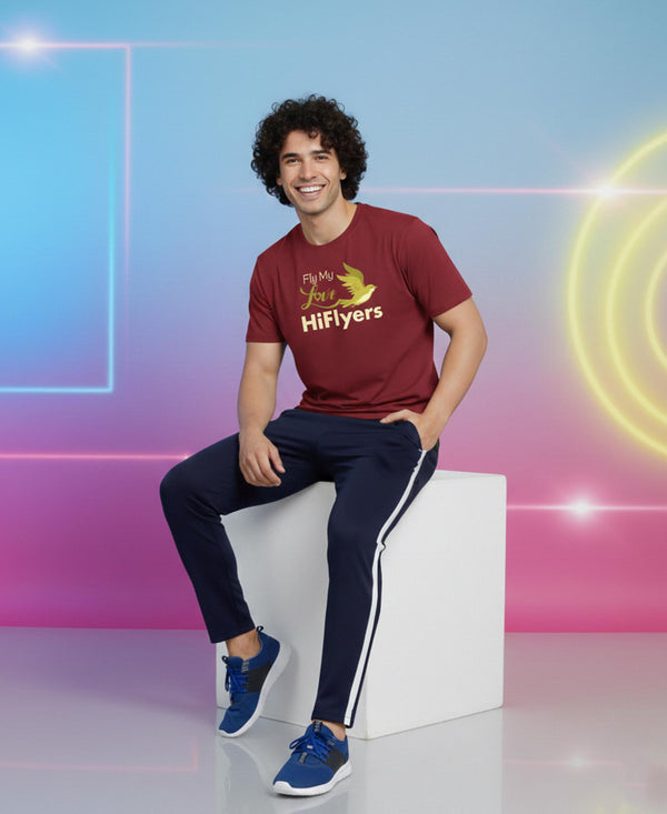 T.T. Men’s Printed Cotton Blend | Graphic Round Neck T-Shirt & Slim Fit Track Pants | Casual Co-ord Set for Men