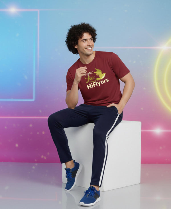 T.T. Men’s Printed Cotton Blend | Graphic Round Neck T-Shirt & Slim Fit Track Pants | Casual Co-ord Set for Men