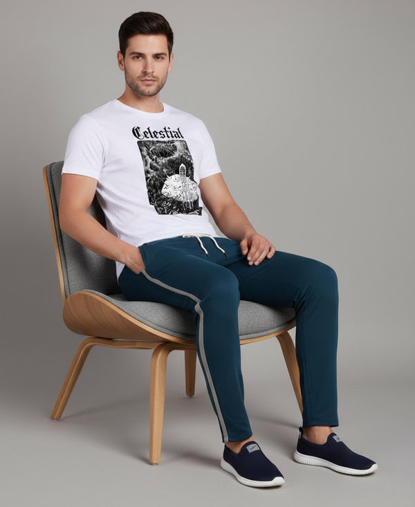 T.T. Men’s Printed Cotton Blend | Graphic Round Neck T-Shirt & Slim Fit Track Pants | Casual Co-ord Set for Men