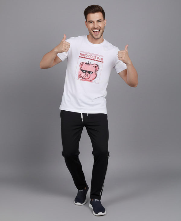 T.T. Men’s Printed Cotton Blend | Graphic Round Neck T-Shirt & Slim Fit Track Pants | Casual Co-ord Set for Men