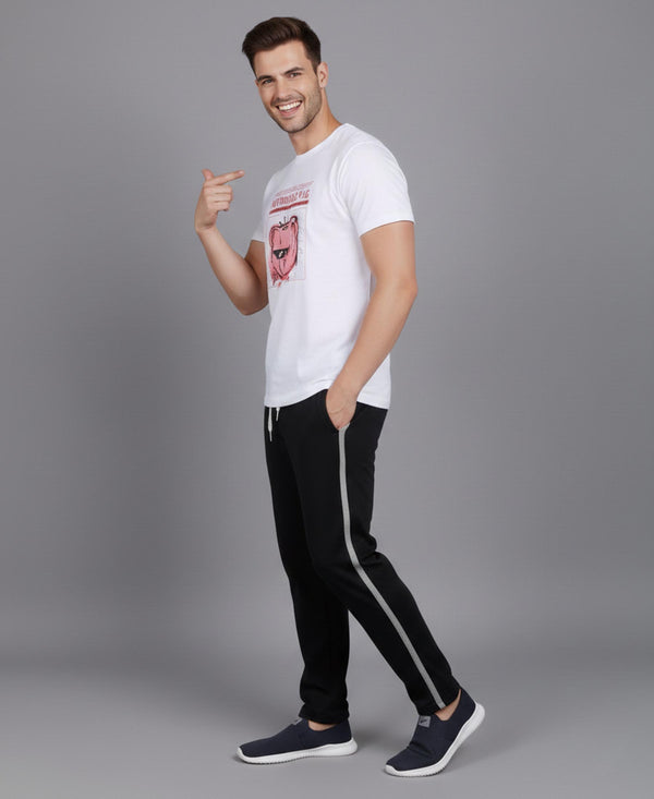 T.T. Men’s Printed Cotton Blend | Graphic Round Neck T-Shirt & Slim Fit Track Pants | Casual Co-ord Set for Men