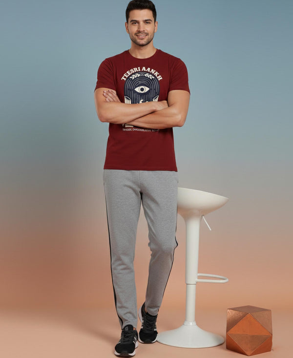 T.T. Men’s Printed Cotton Blend | Graphic Round Neck T-Shirt & Slim Fit Track Pants | Casual Co-ord Set for Men