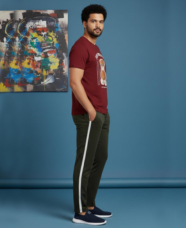 T.T. Men’s Printed Cotton Blend | Graphic Round Neck T-Shirt & Slim Fit Track Pants | Casual Co-ord Set for Men
