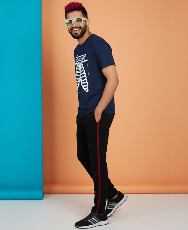 T.T. Men’s Printed Cotton Blend | Graphic Round Neck T-Shirt & Slim Fit Track Pants | Casual Co-ord Set for Men