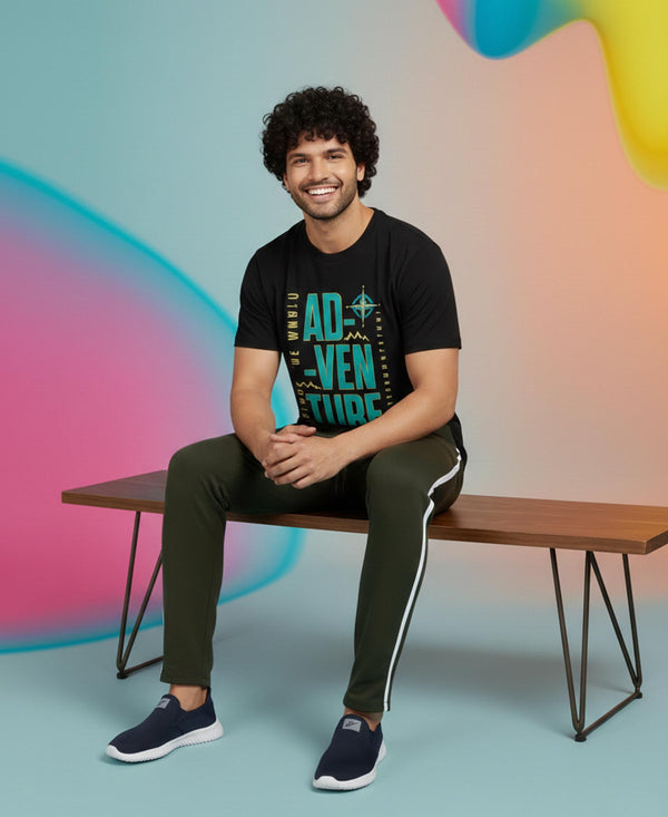 T.T. Men’s Printed Cotton Blend | Graphic Round Neck T-Shirt & Slim Fit Track Pants | Casual Co-ord Set for Men