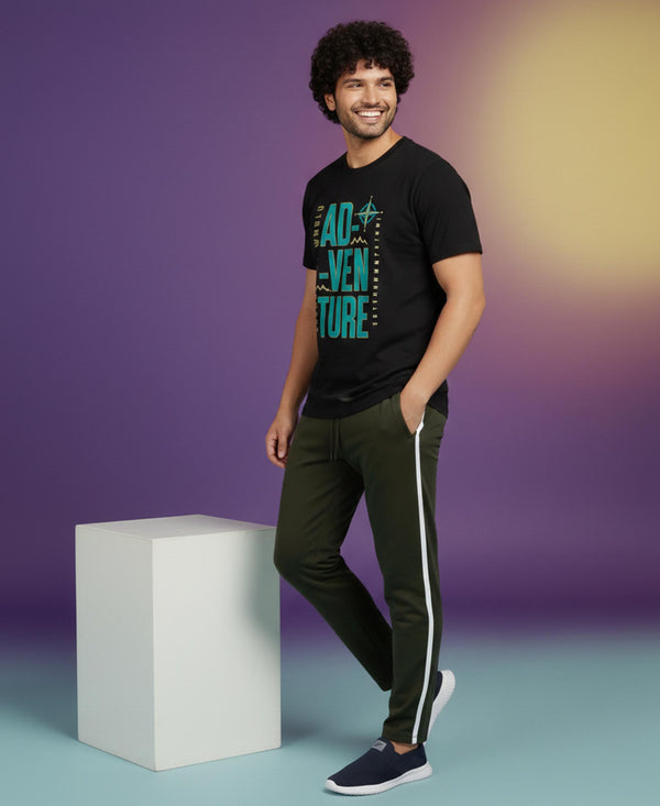 T.T. Men’s Printed Cotton Blend | Graphic Round Neck T-Shirt & Slim Fit Track Pants | Casual Co-ord Set for Men
