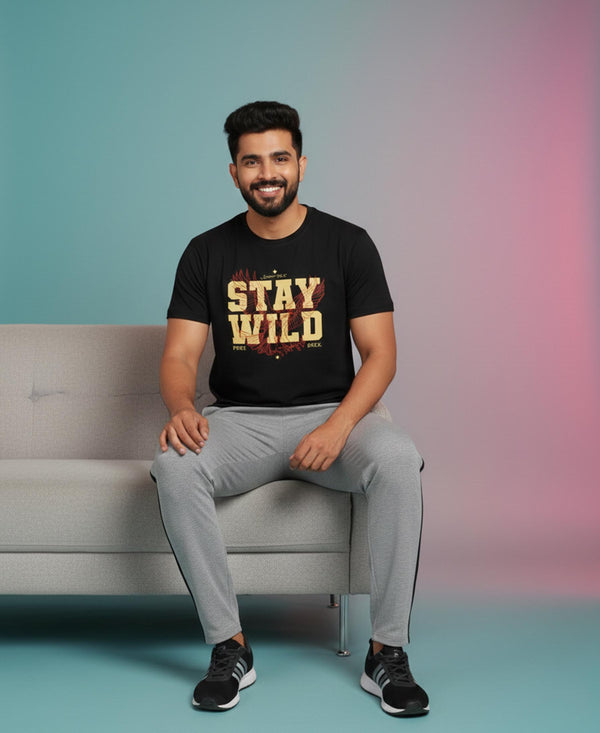 T.T. Men’s Printed Cotton Blend | Graphic Round Neck T-Shirt & Slim Fit Track Pants | Casual Co-ord Set for Men