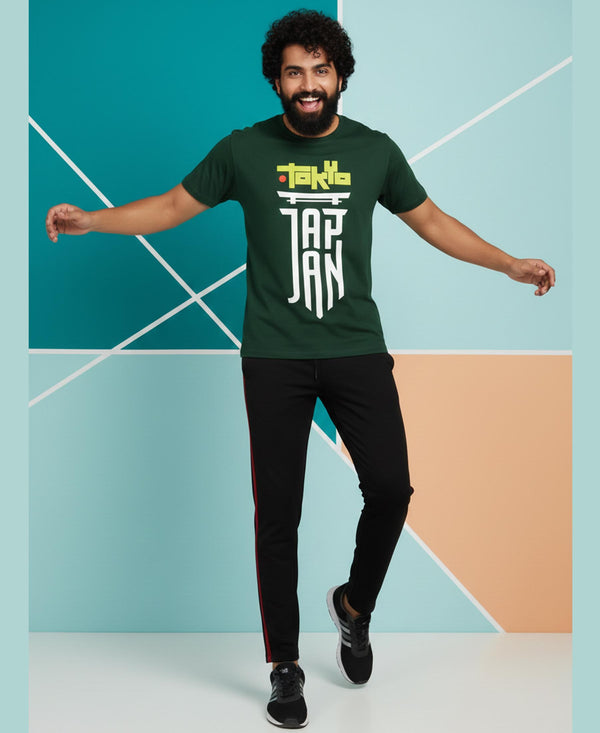 T.T. Men’s Printed Cotton Blend | Graphic Round Neck T-Shirt & Slim Fit Track Pants | Casual Co-ord Set for Men