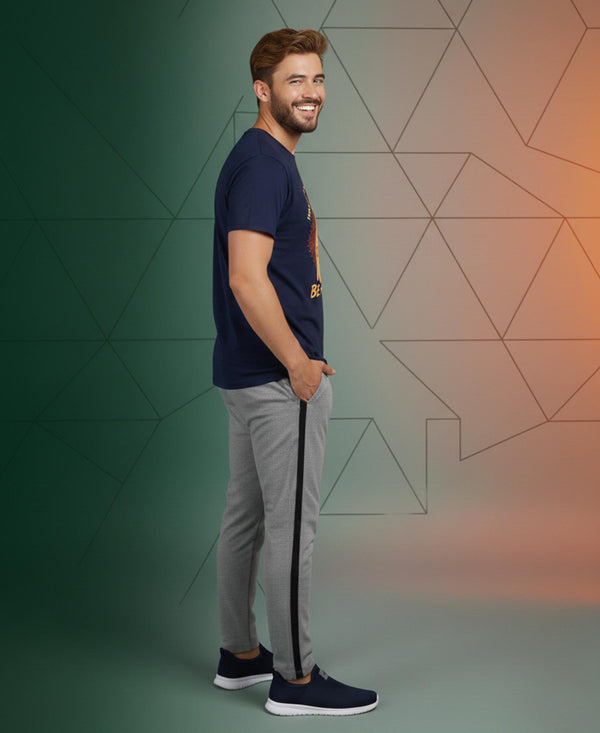 T.T. Men’s Printed Cotton Blend | Graphic Round Neck T-Shirt & Slim Fit Track Pants | Casual Co-ord Set for Men