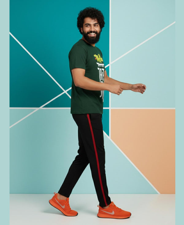 T.T. Men’s Printed Cotton Blend | Graphic Round Neck T-Shirt & Slim Fit Track Pants | Casual Co-ord Set for Men