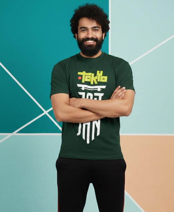 T.T. Men’s Printed Cotton Blend | Graphic Round Neck T-Shirt & Slim Fit Track Pants | Casual Co-ord Set for Men