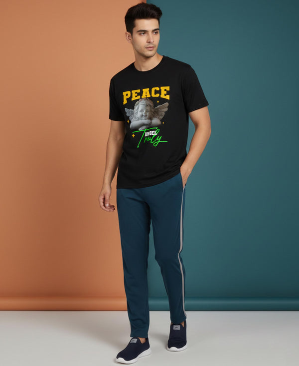 T.T. Men’s Printed Cotton Blend | Graphic Round Neck T-Shirt & Slim Fit Track Pants | Casual Co-ord Set for Men