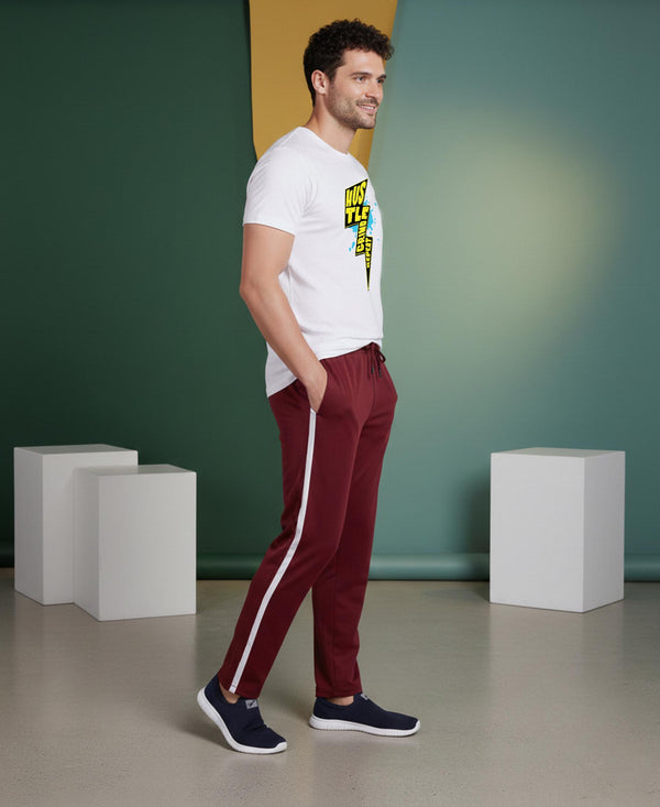 T.T. Men’s Printed Cotton Blend | Graphic Round Neck T-Shirt & Slim Fit Track Pants | Casual Co-ord Set for Men