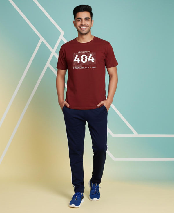 T.T. Men’s Printed Cotton Blend | Graphic Round Neck T-Shirt & Slim Fit Track Pants | Casual Co-ord Set for Men