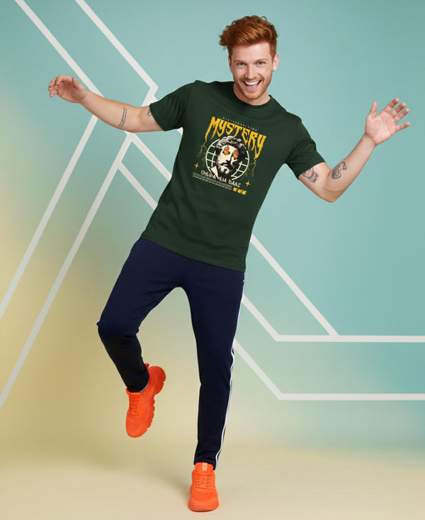 T.T. Men’s Printed Cotton Blend | Graphic Round Neck T-Shirt & Slim Fit Track Pants | Casual Co-ord Set for Men