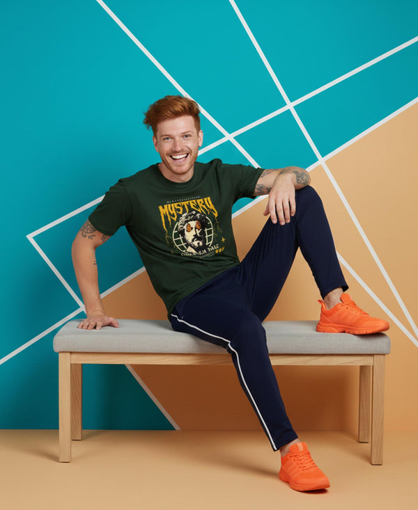 T.T. Men’s Printed Cotton Blend | Graphic Round Neck T-Shirt & Slim Fit Track Pants | Casual Co-ord Set for Men