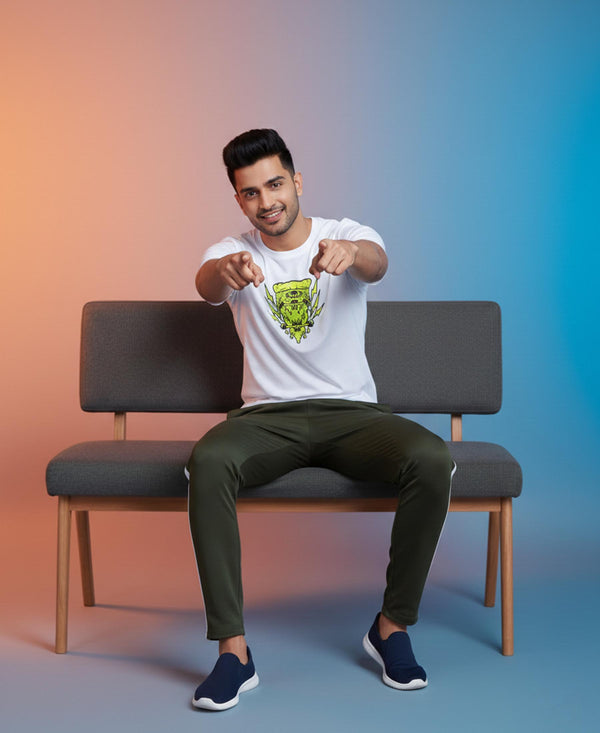 T.T. Men’s Printed Cotton Blend | Graphic Round Neck T-Shirt & Slim Fit Track Pants | Casual Co-ord Set for Men