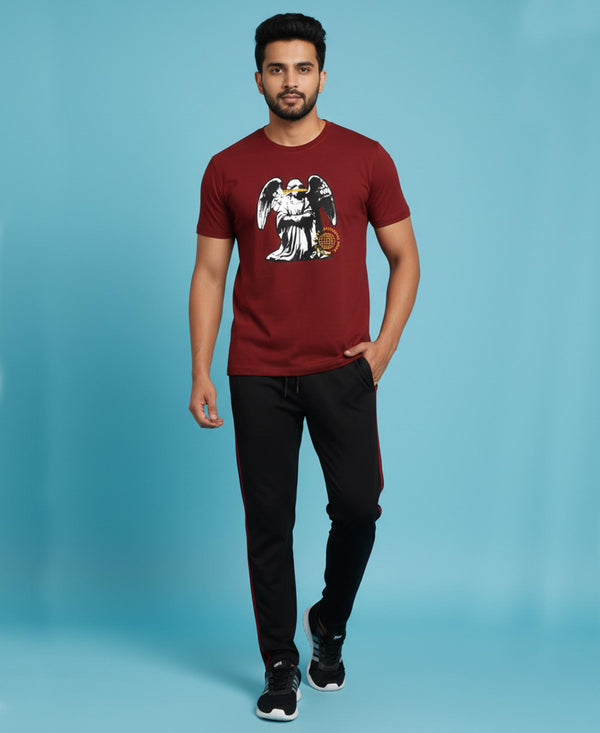 T.T. Men’s Printed Cotton Blend | Graphic Round Neck T-Shirt & Slim Fit Track Pants | Casual Co-ord Set for Men