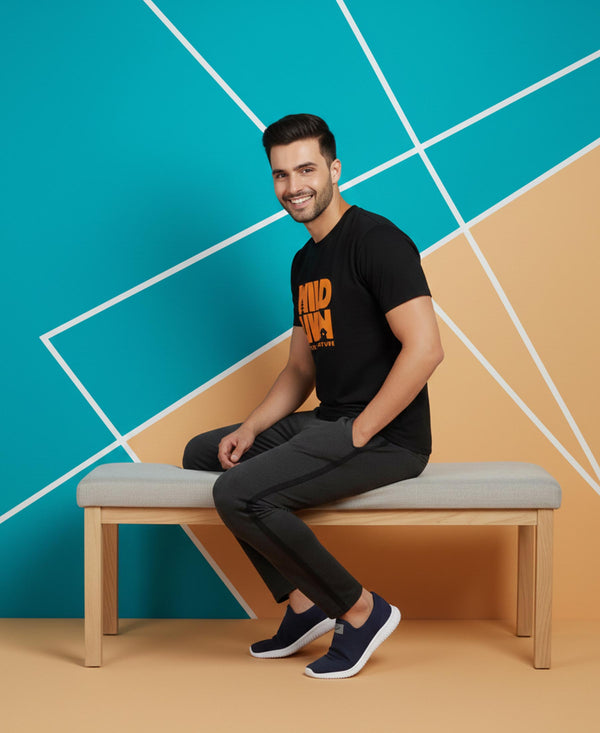T.T. Men’s Printed Cotton Blend | Graphic Round Neck T-Shirt & Slim Fit Track Pants | Casual Co-ord Set for Men