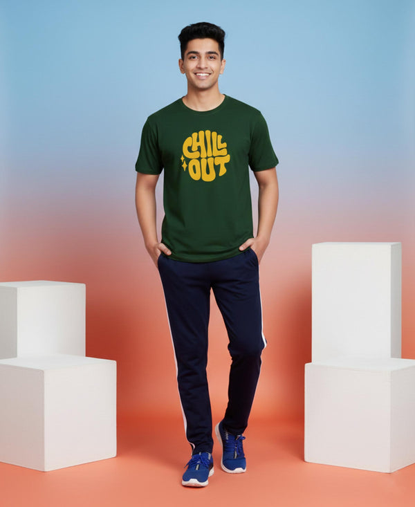 T.T. Men’s Printed Cotton Blend | Graphic Round Neck T-Shirt & Slim Fit Track Pants | Casual Co-ord Set for Men