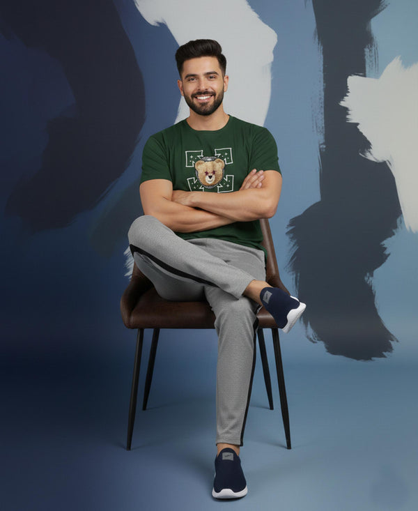 T.T. Men’s Printed Cotton Blend | Graphic Round Neck T-Shirt & Slim Fit Track Pants | Casual Co-ord Set for Men