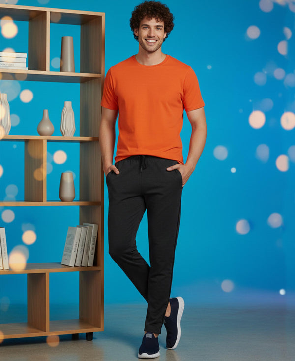 T.T. Men’s Cotton Blend | Solid Round Neck T-Shirt & Slim Fit Track Pants | Comfortable Casual Wear Co-ord Set for Men