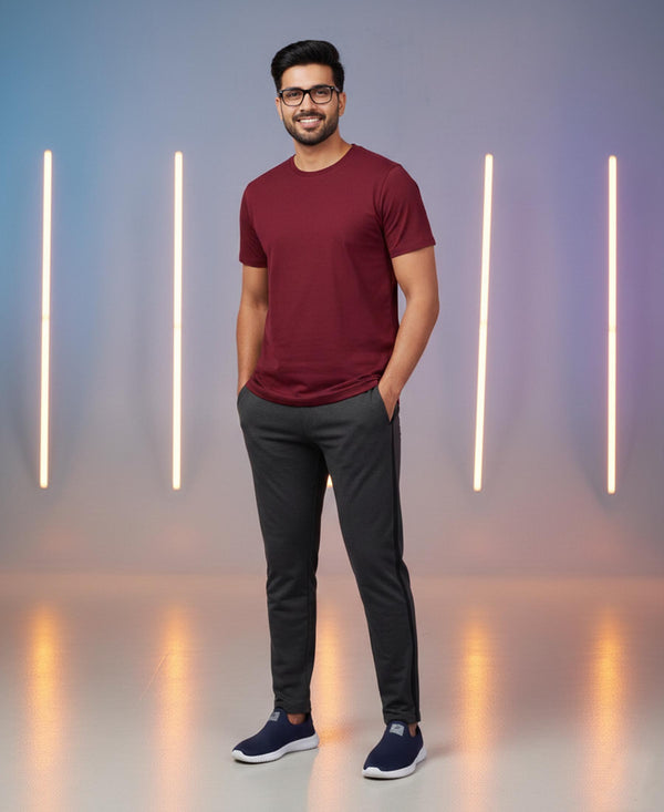 T.T. Men’s Cotton Blend | Solid Round Neck T-Shirt & Slim Fit Track Pants | Comfortable Casual Wear Co-ord Set for Men