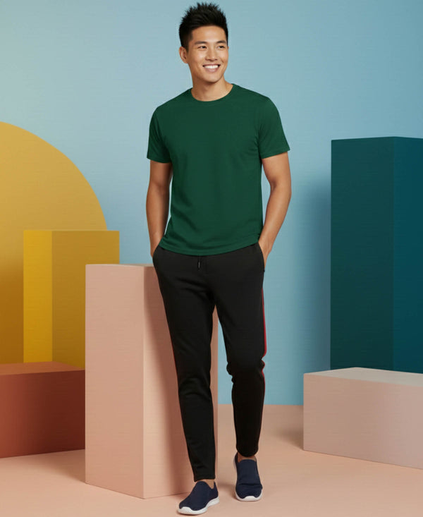 T.T. Men’s Cotton Blend | Solid Round Neck T-Shirt & Slim Fit Track Pants | Comfortable Casual Wear Co-ord Set for Men