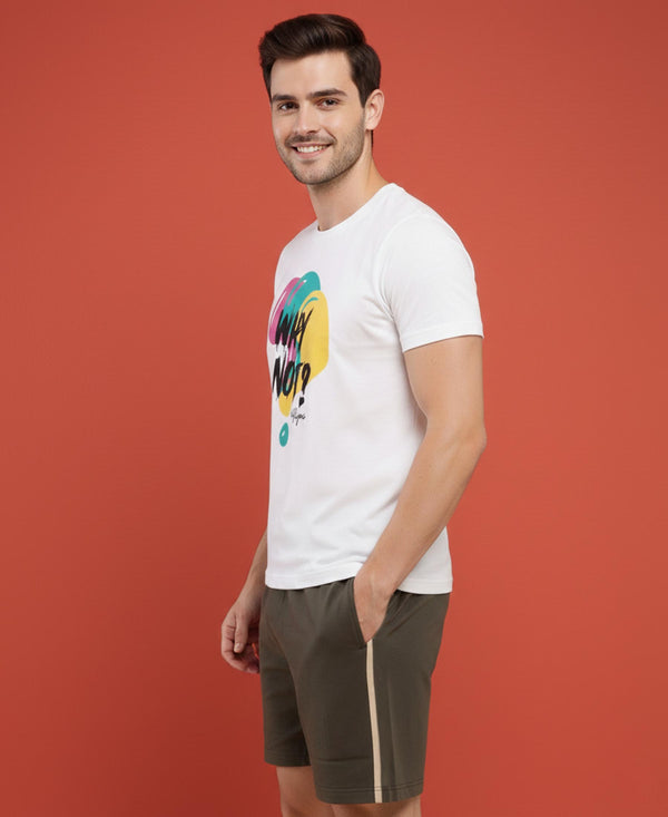 T.T. Men’s Cotton Blend | Printed Round Neck T-Shirt & Regular Fit Shorts | Casual Co-ord Set for Men