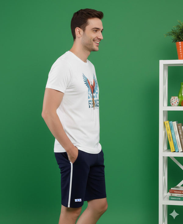 T.T. Men’s Cotton Blend | Printed Round Neck T-Shirt & Regular Fit Shorts | Casual Co-ord Set for Men