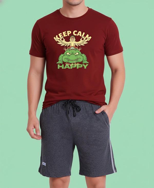 T.T. Men’s Cotton Blend | Printed Round Neck T-Shirt & Regular Fit Shorts | Casual Co-ord Set for Men